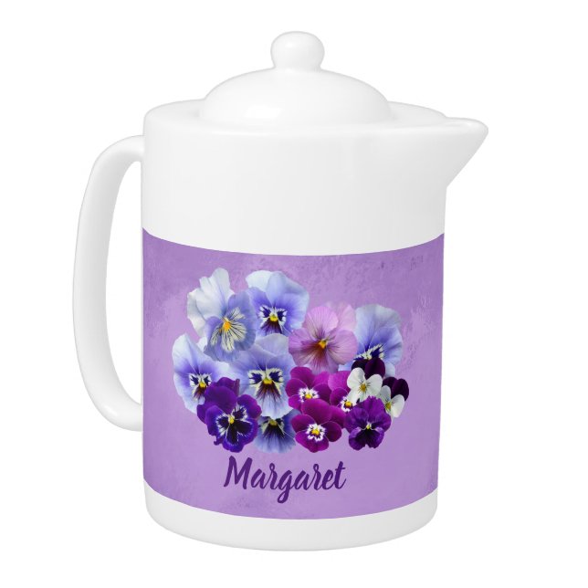 Pretty Pansies Personalized Floral Tea Pot (Left)