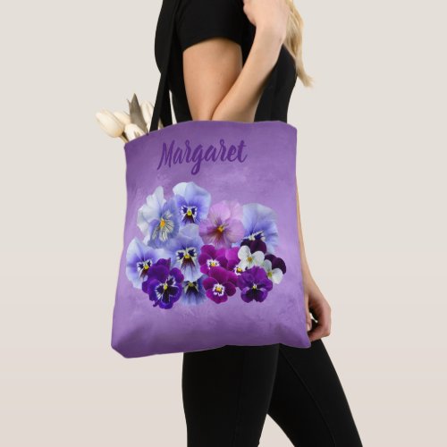Pretty Pansies Personalized Floral Tote Bag