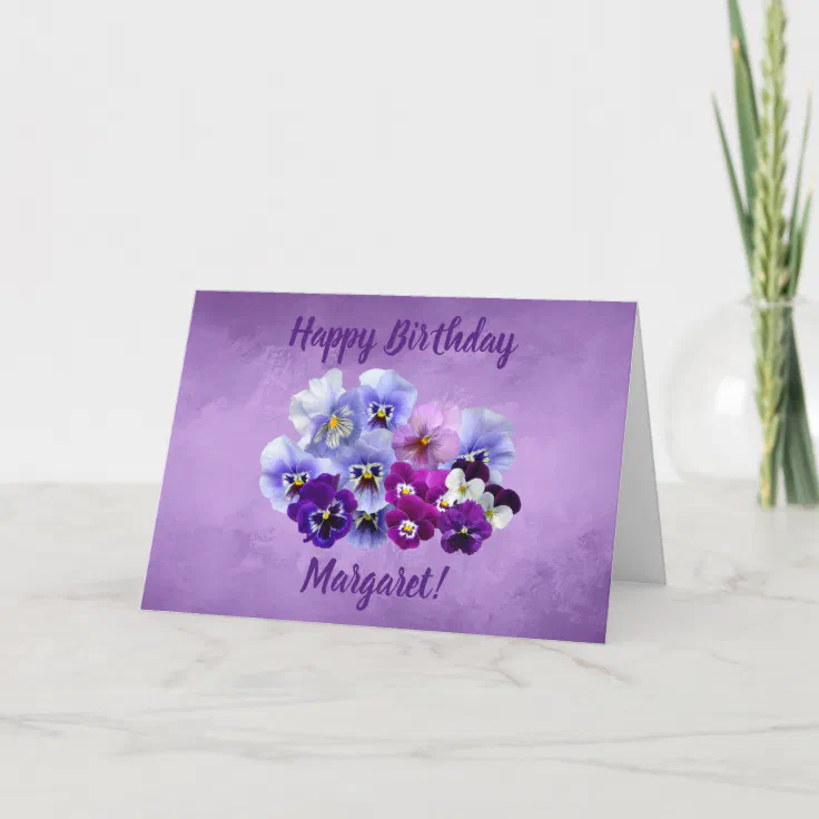 Pretty Pansies Personalized Happy Birthday Card 