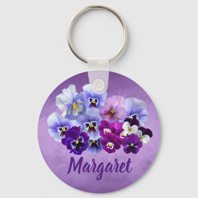 Pretty Pansies Personalized Key Chain Gift (Front)