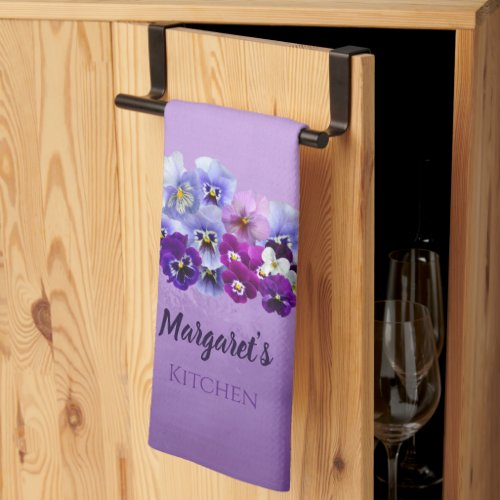 Pretty Pansies Personalized Purple Kitchen Towel