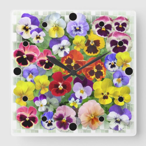 Pretty Pansies Square Wall Clock