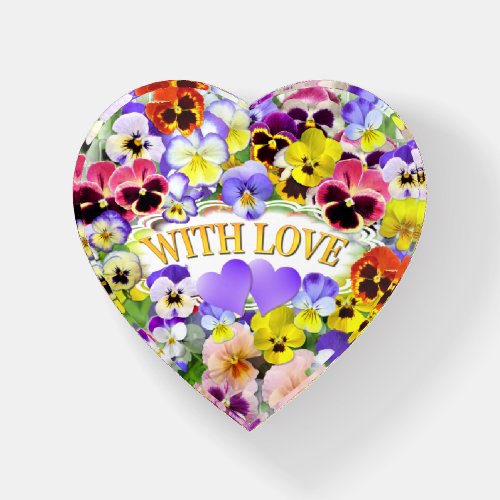 Pretty Pansies With Love and Hearts Paperweight