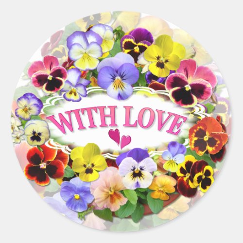 Pretty Pansies With Love Classic Round Sticker