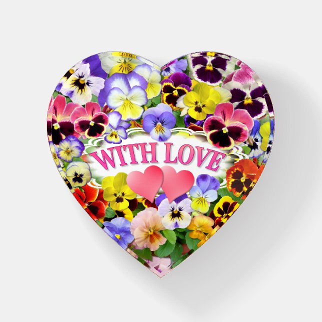 Pretty Pansies With Love Classic Round Sticker Paperweight (Front)