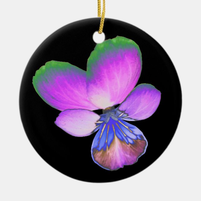 Pretty Pansy Custom Birthday Ceramic Ornament (Front)