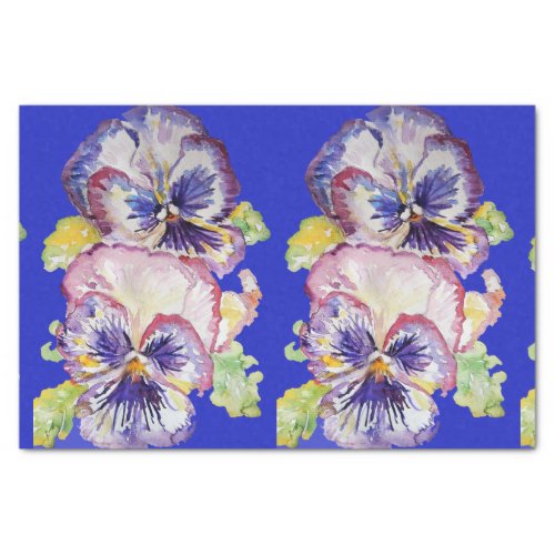 Pretty Pansy Flower Floral Blue Pattern Tissue Paper