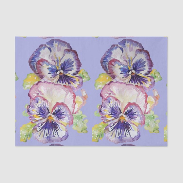 Pretty Pansy Flower Floral Lavender Pattern Tissue Paper (Front)