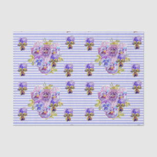 Pretty Pansy Flower Floral Lavender Stripe Pattern Tissue Paper
