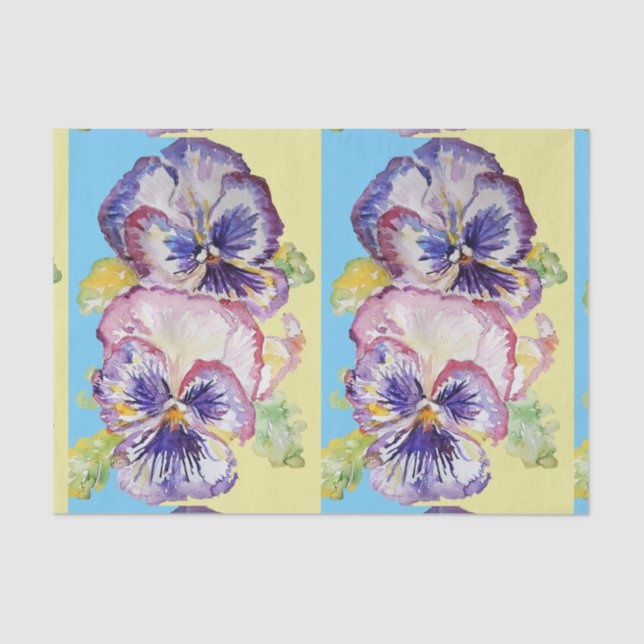 Pretty Pansy Flower Floral Pastel Blue Pattern Tissue Paper (Front)