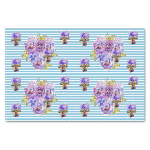 Pretty Pansy Flower Floral Pastel Blue Pattern Tissue Paper