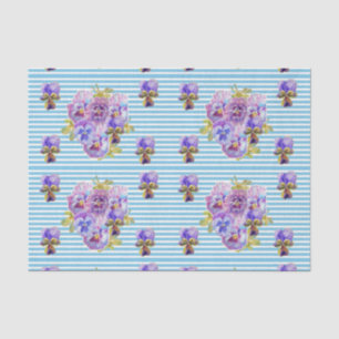 Pretty Pansy Flower Floral Pastel Blue Pattern Tissue Paper