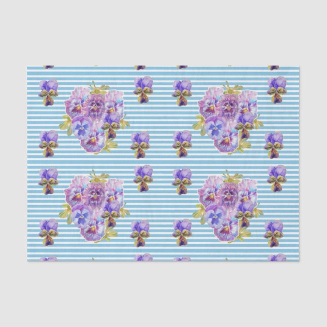 Pretty Pansy Flower Floral Pastel Blue Pattern Tissue Paper (Front)