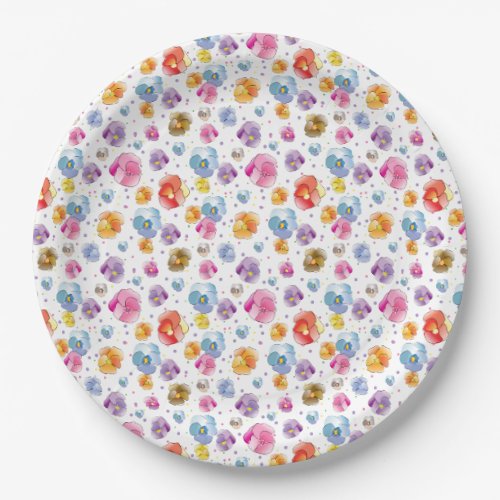 Pretty Pansy Summer Floral Illustration Pattern Paper Plates