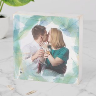 Pretty Paper Leaf Blue Frame Custom Photo Wooden Box Sign