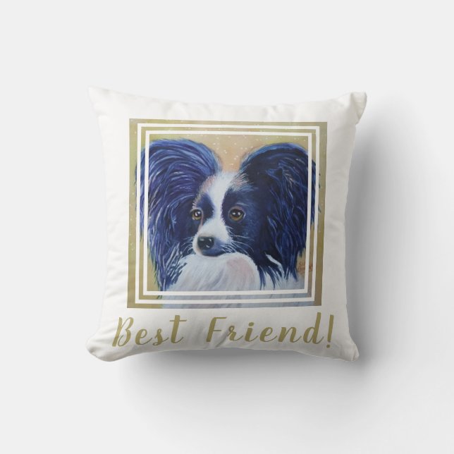 Pretty Papillon Puppy Throw Pillow (Front)