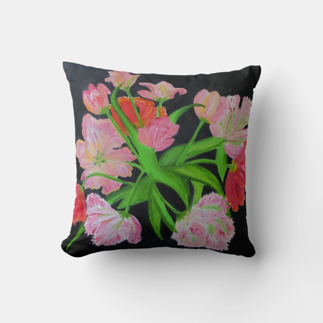 Pretty Parrot Tulips Pillow (Front)