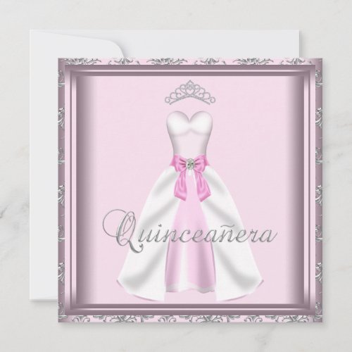 Pretty Party Dress Pink and Gray Quinceanera Invitation