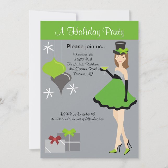 Pretty Party Girl Holiday Party Invitation (Front)