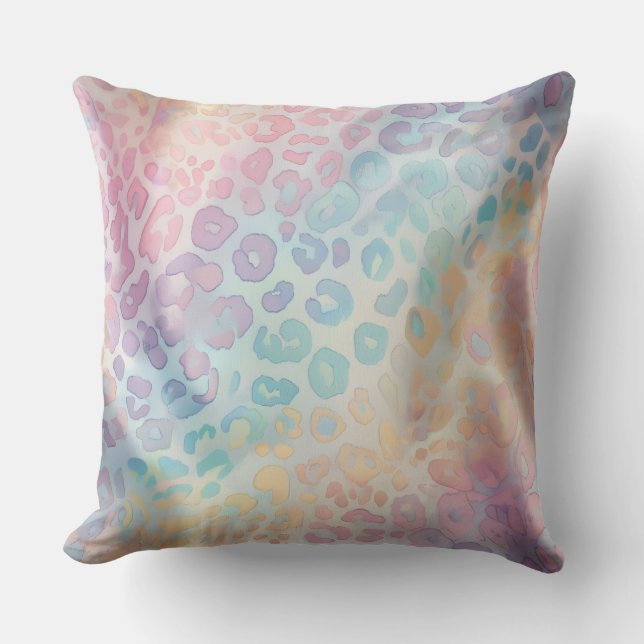 Pretty Pastel Accents | Rainbow Leopard Print Throw Pillow (Front)