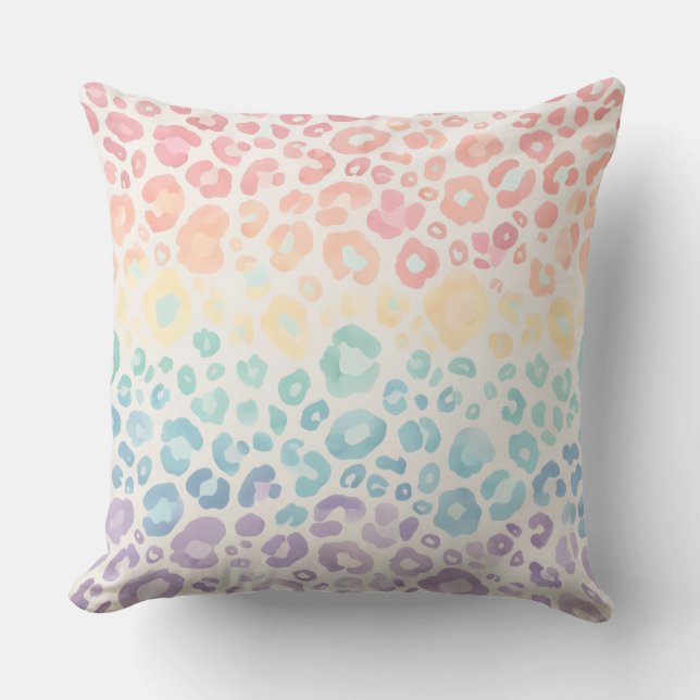 Pretty Pastel Accents | Rainbow Leopard Print Throw Pillow (Front)