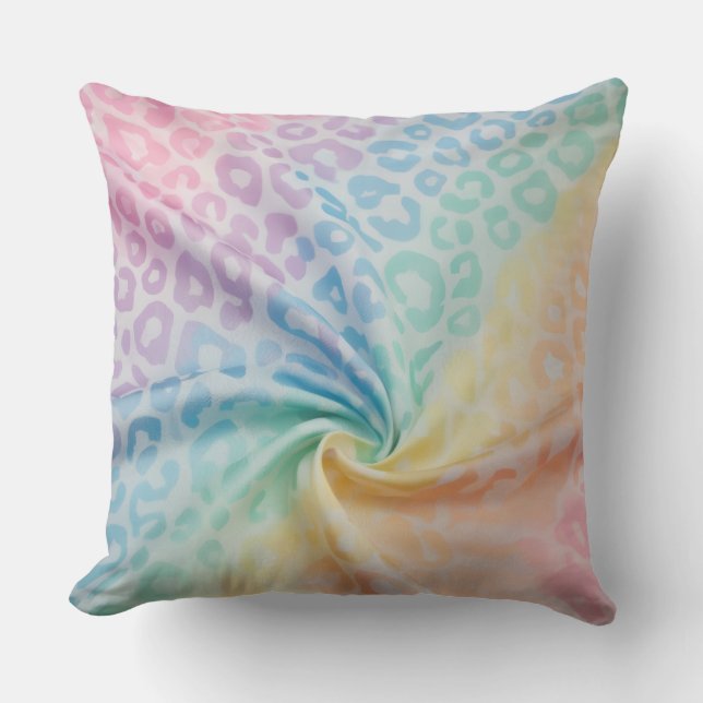 Pretty Pastel Accents | Rainbow Leopard Print Throw Pillow (Front)