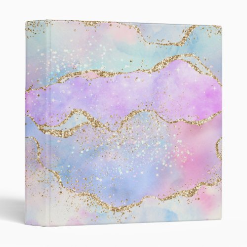 Pretty Pastel Agate  Gold Glitter Vein Watercolor 3 Ring Binder