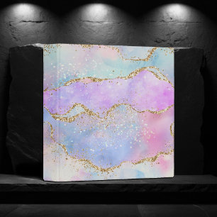Pretty Pastel Agate Gold Glitter Vein Watercolor 3 Ring Binder