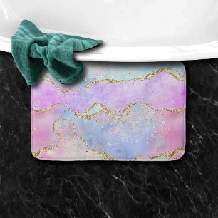 Pretty Pastel Agate Gold Glitter Vein Watercolor Bath Mat