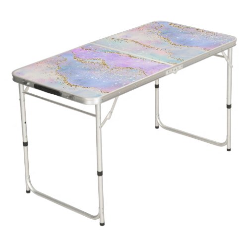 Pretty Pastel Agate  Gold Glitter Vein Watercolor Beer Pong Table