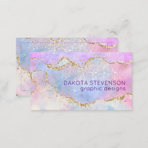 Pretty Pastel Agate  Gold Glitter Vein Watercolor Business Card