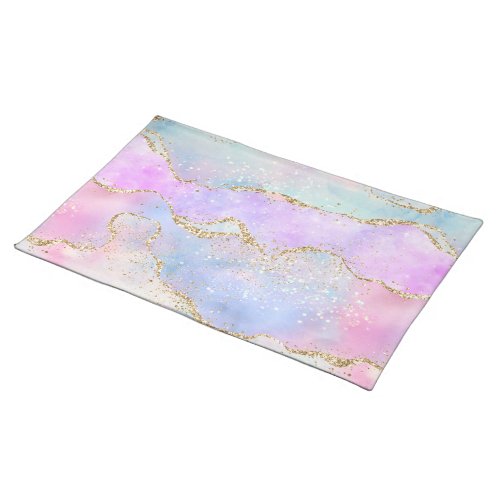 Pretty Pastel Agate  Gold Glitter Vein Watercolor Cloth Placemat