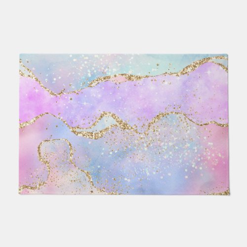 Pretty Pastel Agate  Gold Glitter Vein Watercolor Doormat