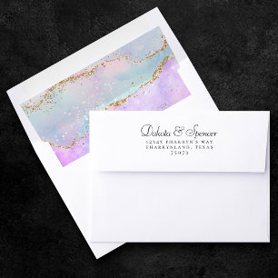 Pretty Pastel Agate Gold Glitter Vein Watercolor Envelope Liner