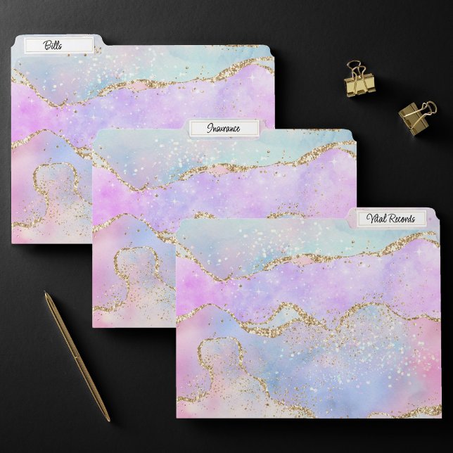 Pretty Pastel Agate | Gold Glitter Vein Watercolor File Folder (Creator Uploaded)