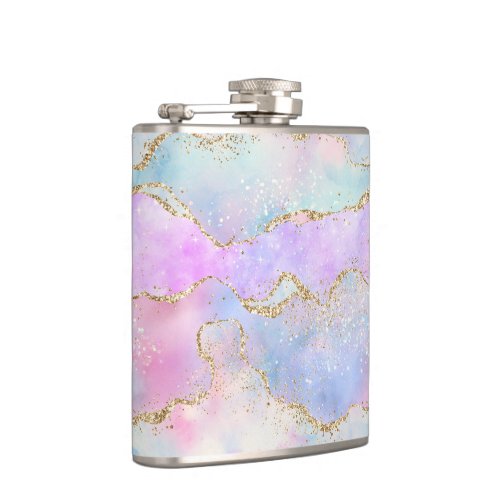 Pretty Pastel Agate  Gold Glitter Vein Watercolor Flask