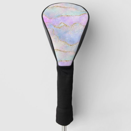 Pretty Pastel Agate  Gold Glitter Vein Watercolor Golf Head Cover