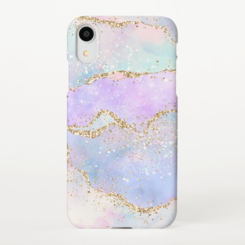 Pretty Pastel Agate  Gold Glitter Vein Watercolor iPhone XR Case