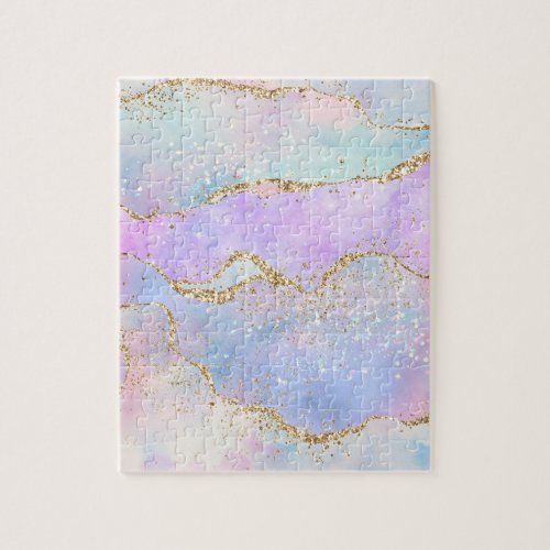 Pretty Pastel Agate  Gold Glitter Vein Watercolor Jigsaw Puzzle