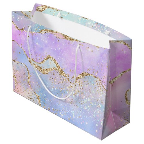 Pretty Pastel Agate  Gold Glitter Vein Watercolor Large Gift Bag