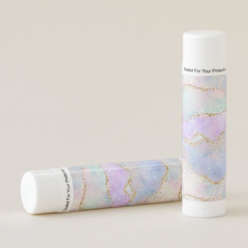 Pretty Pastel Agate  Gold Glitter Vein Watercolor Lip Balm