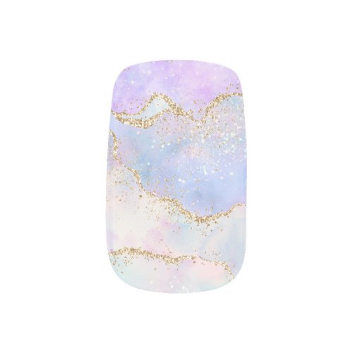 Pretty Pastel Agate  Gold Glitter Vein Watercolor Minx Nail Art