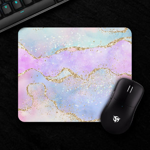 Pretty Pastel Agate Gold Glitter Vein Watercolor Mouse Pad