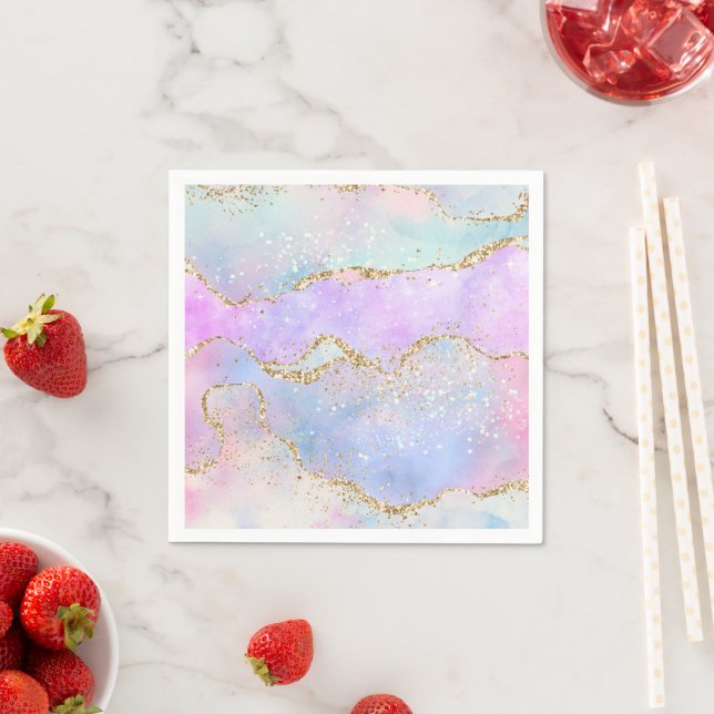 Pretty Pastel Agate | Gold Glitter Vein Watercolor Napkins (Insitu)