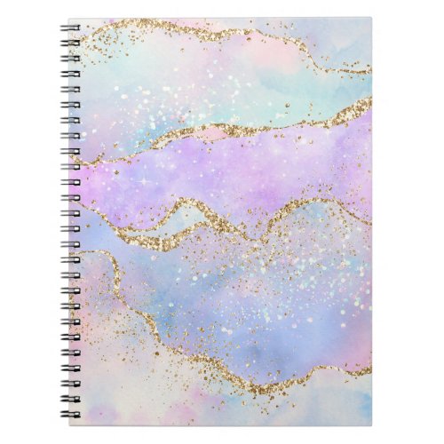 Pretty Pastel Agate  Gold Glitter Vein Watercolor Notebook