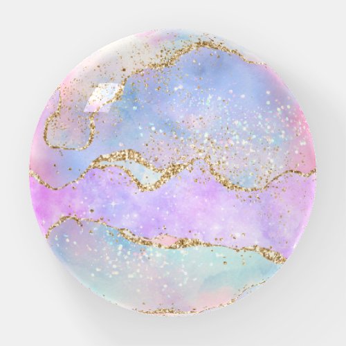 Pretty Pastel Agate  Gold Glitter Vein Watercolor Paperweight