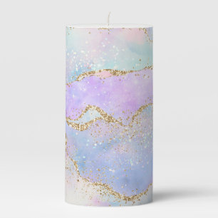 Pretty Pastel Agate Gold Glitter Vein Watercolor Pillar Candle