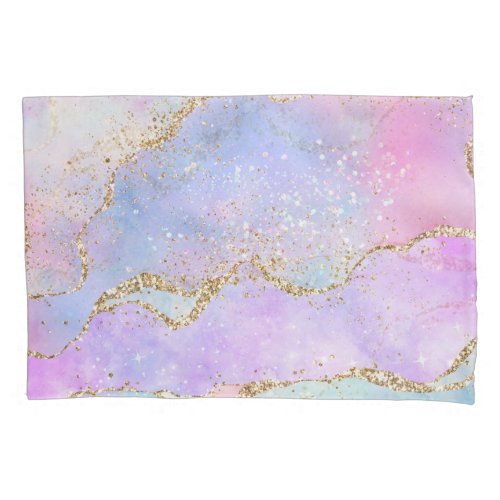 Pretty Pastel Agate  Gold Glitter Vein Watercolor Pillow Case