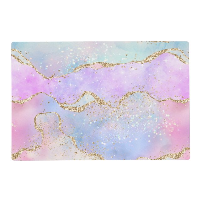 Pretty Pastel Agate | Gold Glitter Vein Watercolor Placemat (Front)
