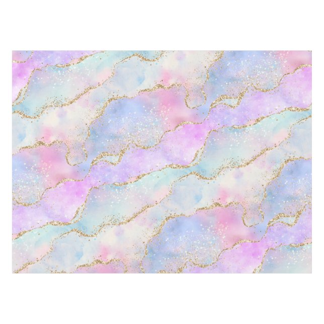 Pretty Pastel Agate | Gold Glitter Vein Watercolor Tablecloth (Front (Horizontal))